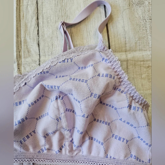 Savage X Fenty Women's •Size 1X• Logo Chain Link Bralette Lavender Cotton Elaste - Picture 4 of 7